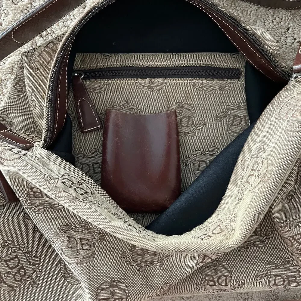 Vintage Dooney & Bourke Signature Crest Hobo Bag Purse Brown Tan